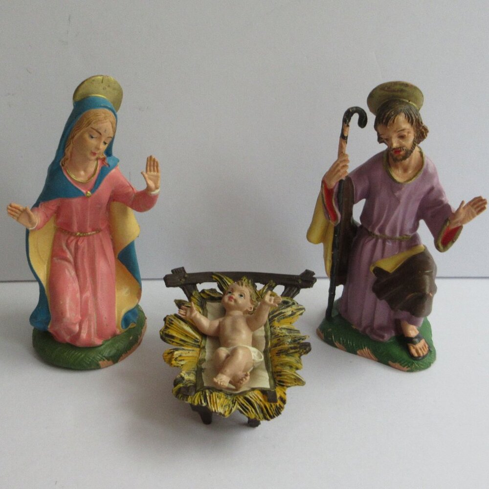 Nativity Christmas Figures Depose Italy Vintage Joseph Mary Baby Jesus Family - Picture 1 of 15